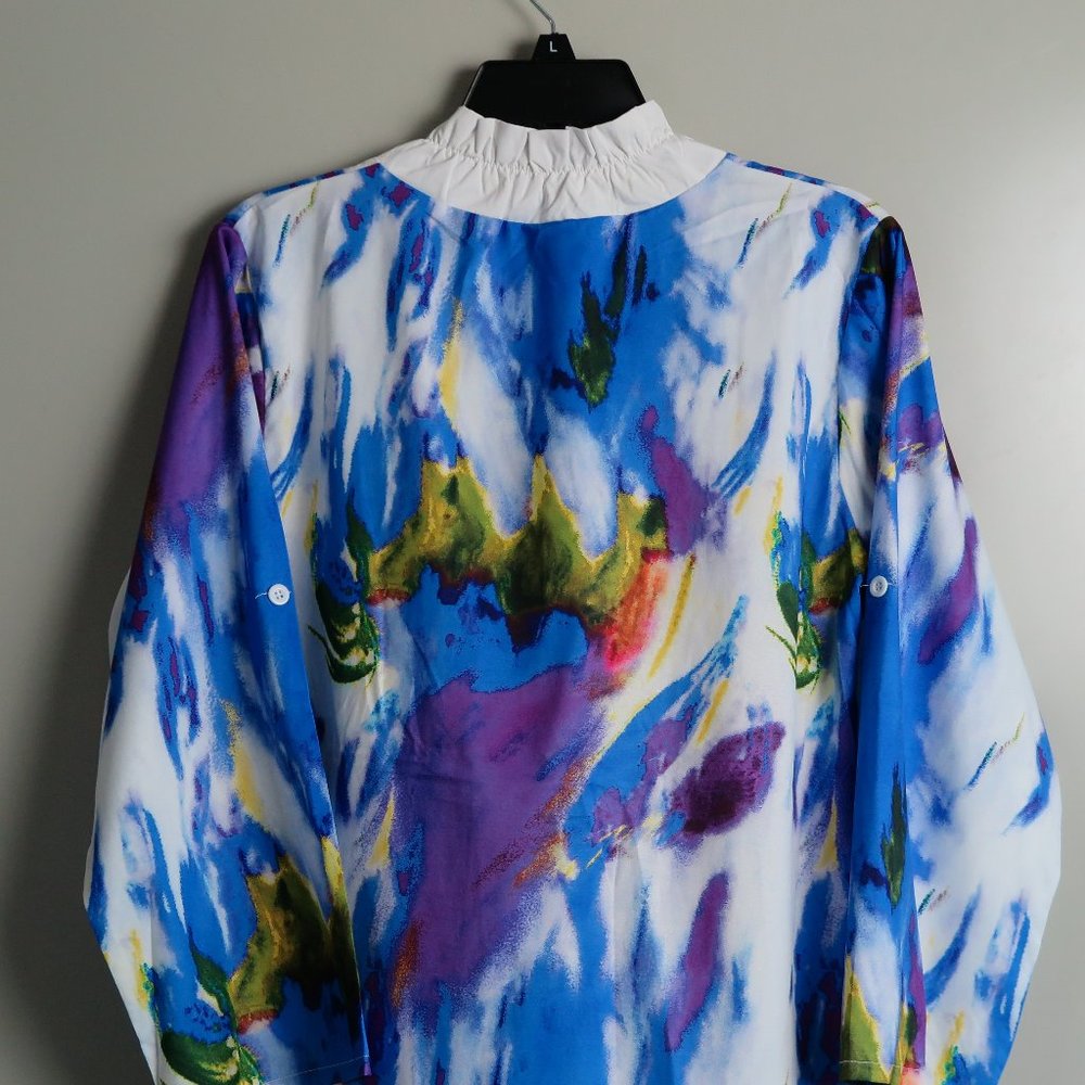 NWOT MISSLOOK Multi-Color Printed Turn-Down Collar Button-Up Tunic Blouse Sz 3XL - Picture 7 of 9